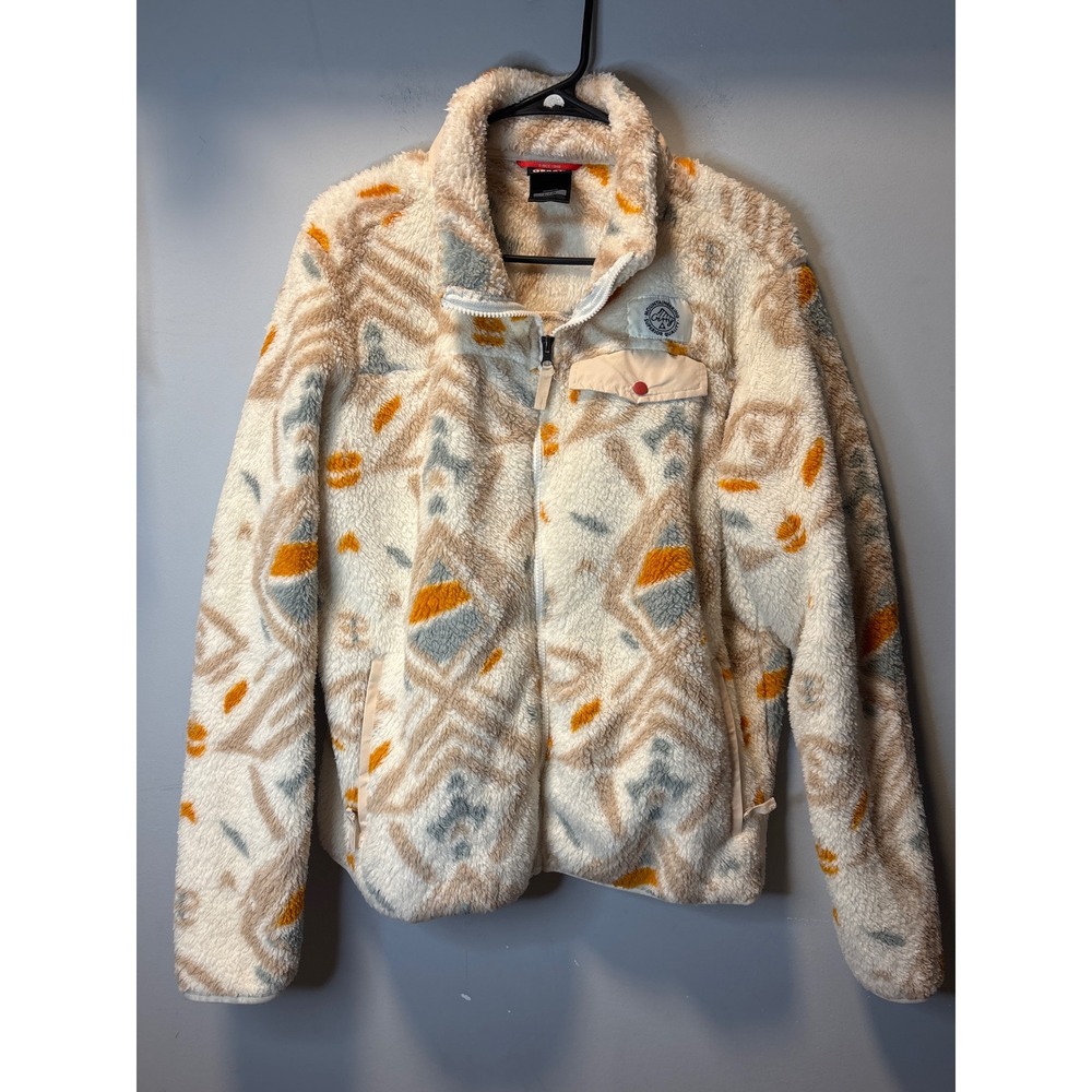 Gerry Womens‎ Large Sherpa Fleece Jacket Full Zip Aztec Geometric Tribal Cream L